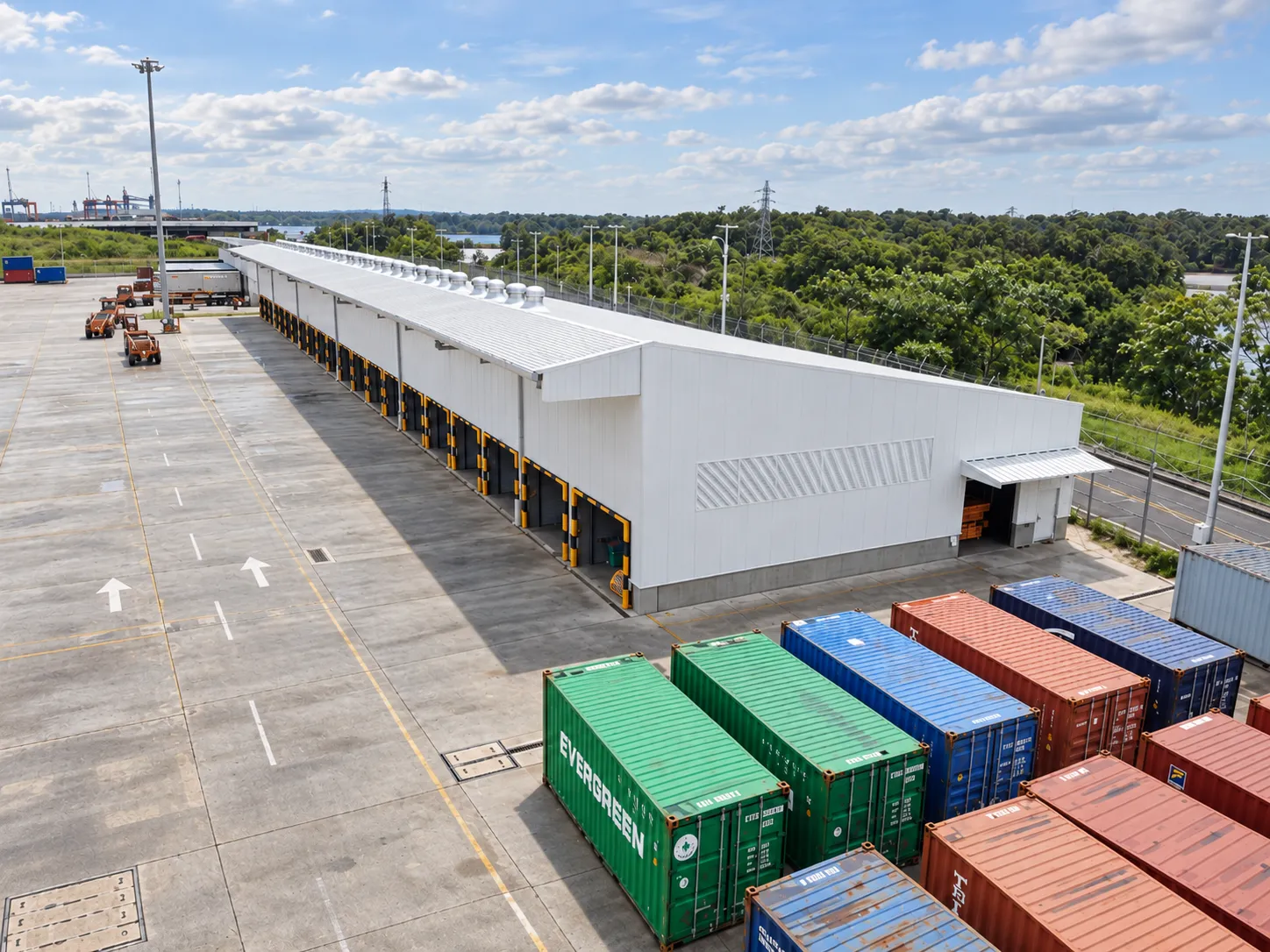 Bodega industrial con estructura metálica y cubierta instalada en Puerto Aguadulce, Buenaventura